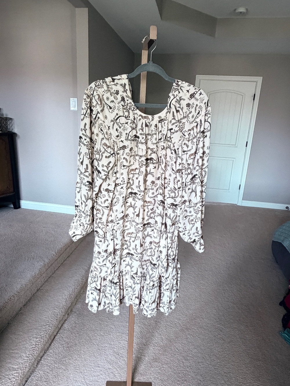 Tyler Boe Cream and Brown Floral Long-Sleeve Dress